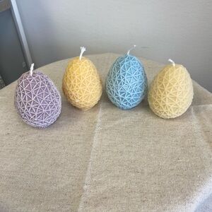 Geometric Egg-Shaped Candles Set - Yellow, Blue, Purple